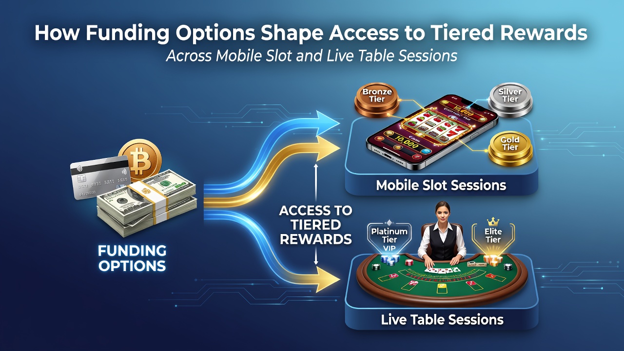Darstellung von mobilen Zahlungsmethoden und gestaffelten Belohnungssystemen in Casino-Apps