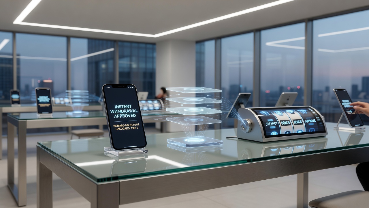 Mobile Spieloberfläche mit Live-Dealer-Tischen und Walzenformaten auf einem Smartphone